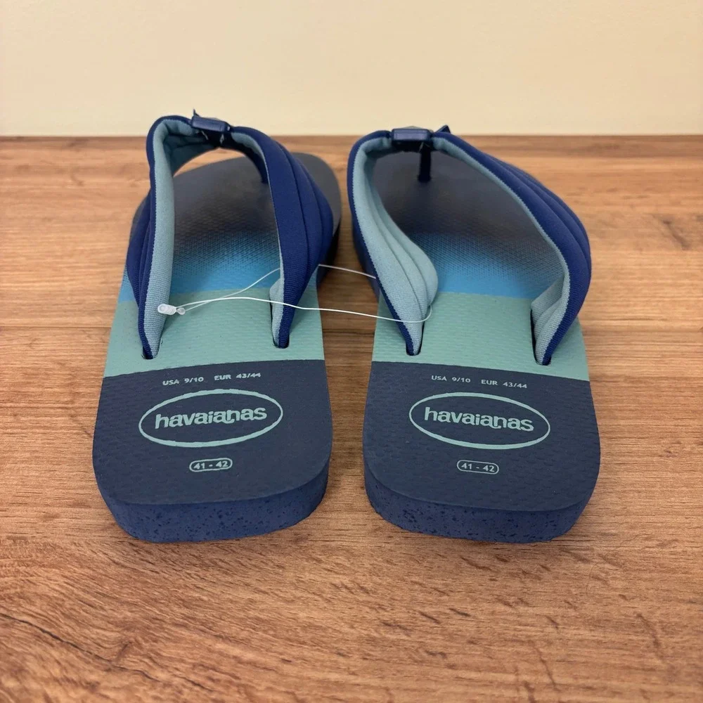 HAVAIANAS Urban Print Flip Flop Navy Blue Stripe Men Size 9/10 Pool Cotton Strap